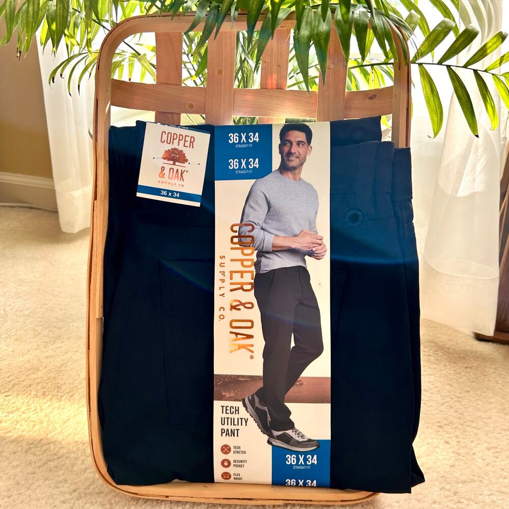 NWT Copper & Oak Men's Tech Utility Pants Straight Fit Black 36 X 34